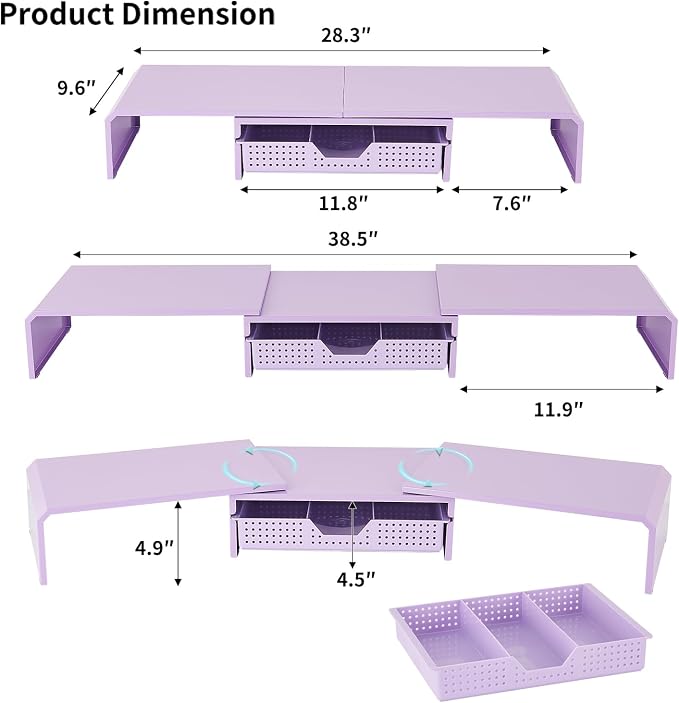 Dual Monitor Stand Riser with Drawer, Desk Organizer and Accessories, Metal - Image 7