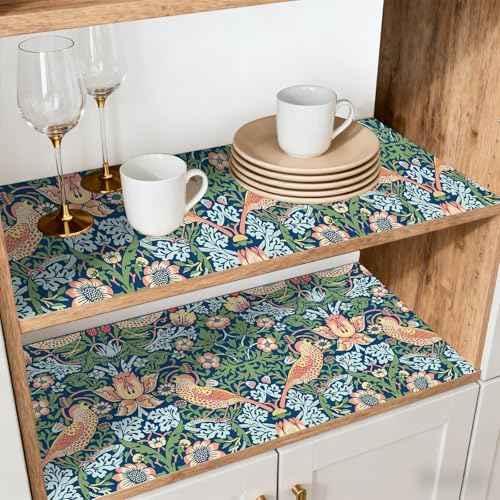Shelf Liner for Kitchen, Self Adhesive Shelf Drawer and Cabinet Liner, Floral Contact Paper, Non-Slip Waterproof Cupboard Dresser Pantry Liners 17.7 x 78.7 in