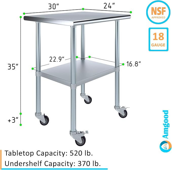 AmGood 24" x 30" Stainless Steel Work Table - Image 3