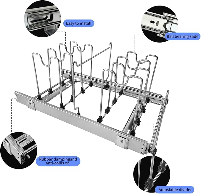 Pots and Pans Pull Out Organizer Under Cabinet, Adjustable Slide Out Pan and - Image 4