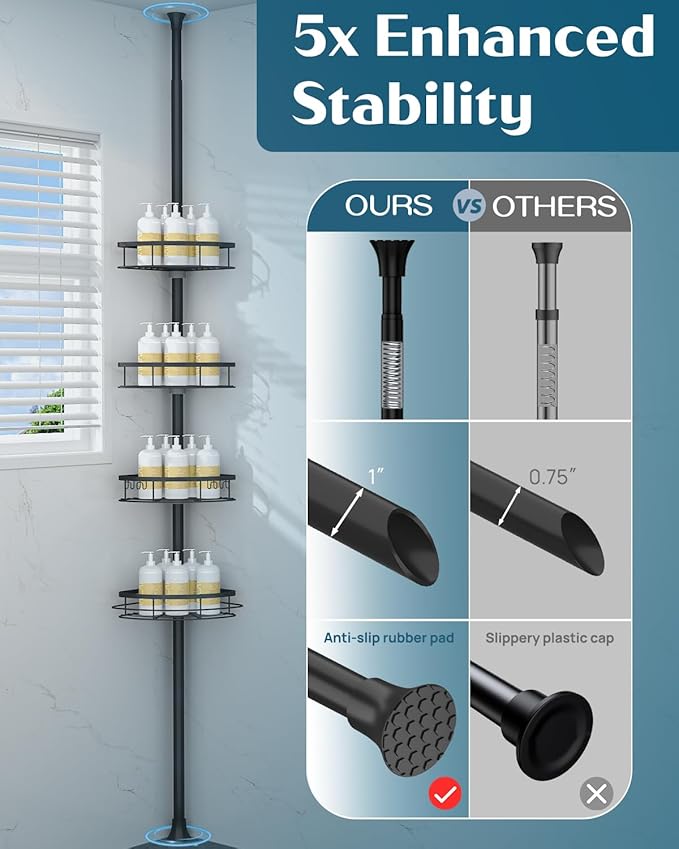 SEIRIONE Corner Shower Caddy Tension Pole, Rustproof Bathroom Shower Organizer - Image 5