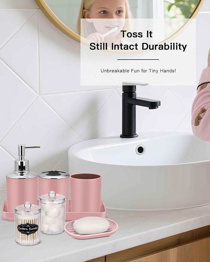 IMAVO Pink Bathroom Accessories, Non Slip Super Absorbent Rugs and Waterproof - Image 3