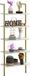 5 Tiers Ladder Shelf White Marble Modern Bookshelf Open Tall Wall Mount by Wolawu