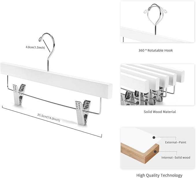 Nature Smile Deluxe Wooden Pants Hangers, Solid Lotus Wood, - Image 2