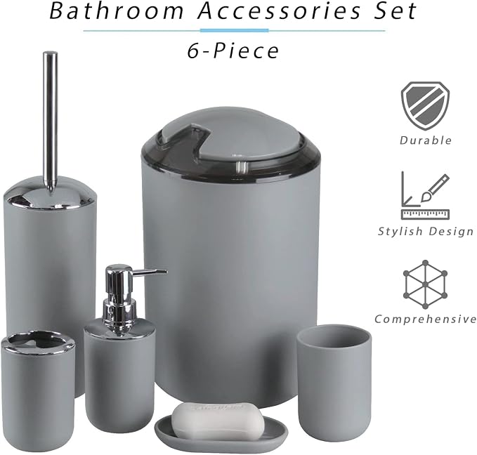 IMAVO Bathroom Accessories Set, 7 Pieces Bathroom Accessory Set, Toilet Brush - Image 2