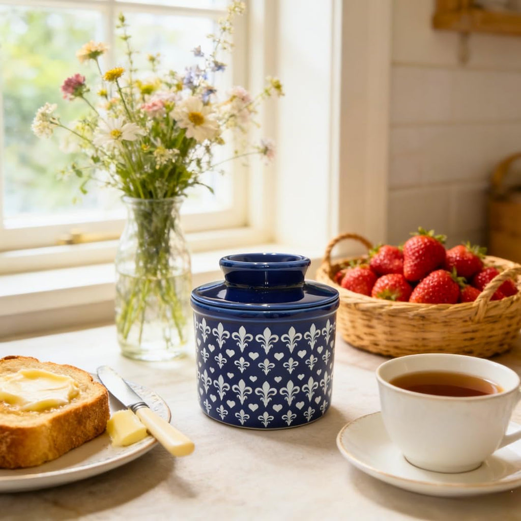 Butter Crock with Lid for Countertop, Butter Keeper Crock with Water