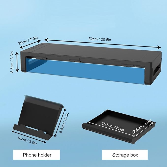 Monitor Stand Riser with 8 in 1 Docking Station Phone Holder Drawer 25KG - Image 6