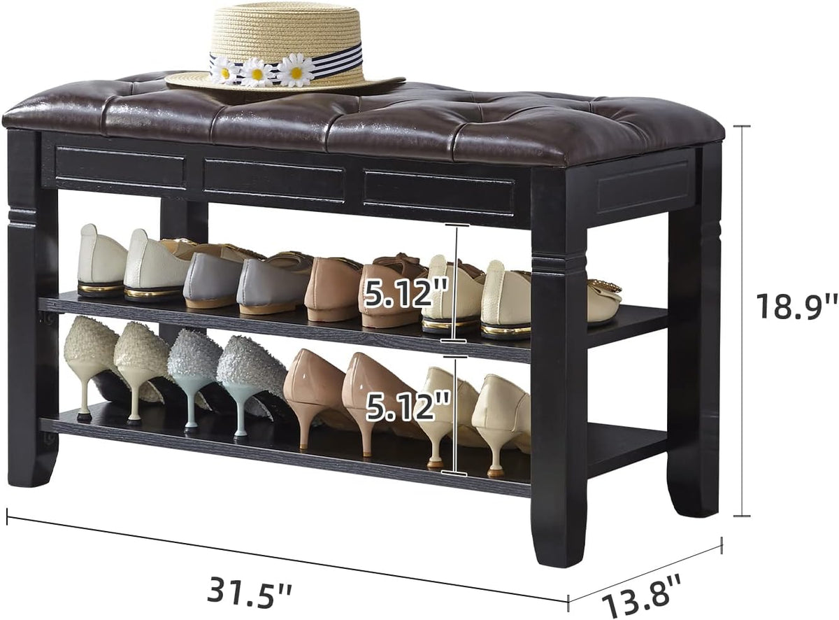 LEILISI Shoe Bench, Storage Rack Organizer with Cushion 2 Tier Lift