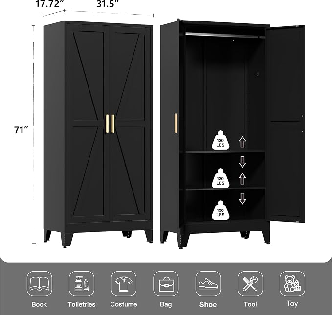 71" Tall Metal Wardrobe Closet - Image 3