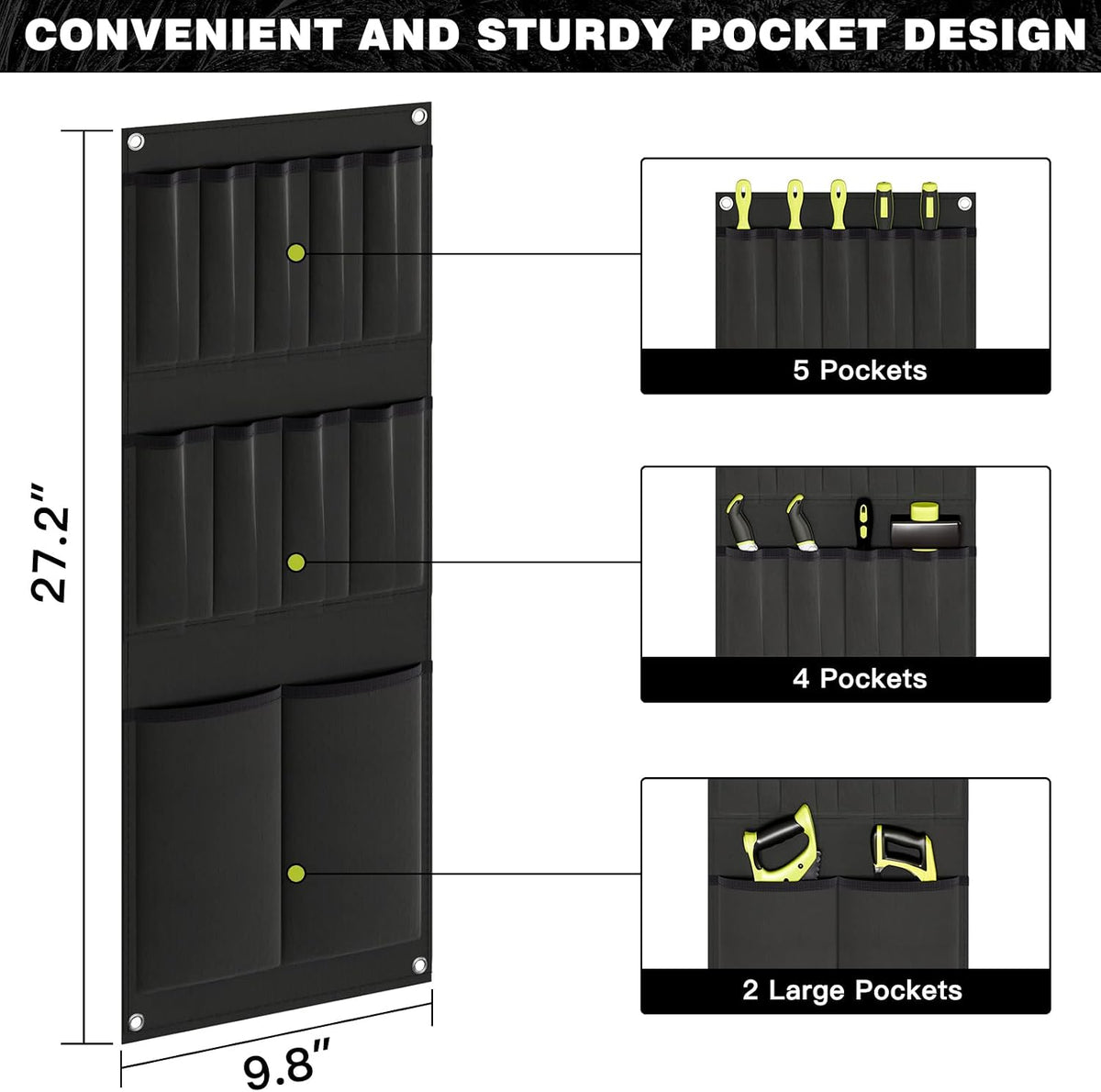 Power Tool Organizer Cart with Charging Station, 8 Drills, Black