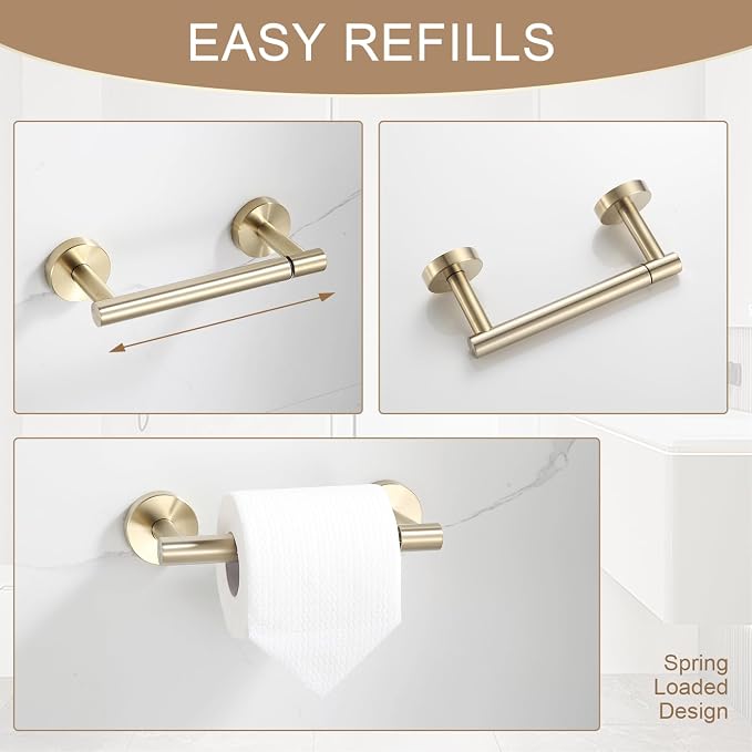 BGL Toilet Paper Holder Brushed Gold Wall Mount, Bathroom Toilet Paper Holder - Image 6