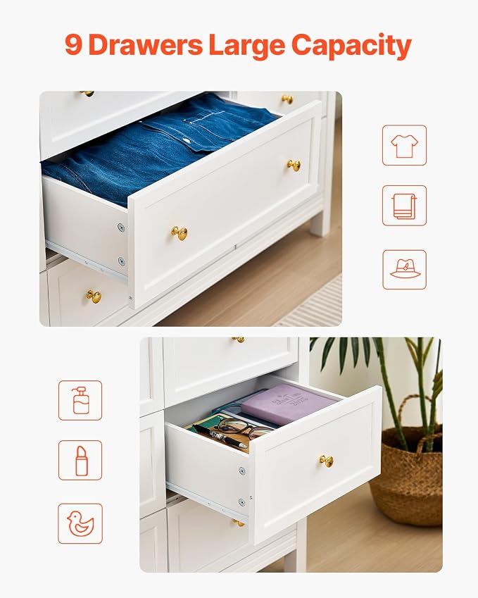 VEVOR 9 Drawer Dresser, Wooden Chest of Drawers - Image 4