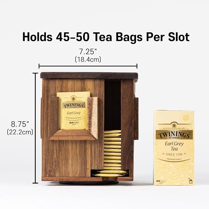 Rotating Tea Bag Organizer – Acacia Wood 4-Sided Storage Box - Image 3