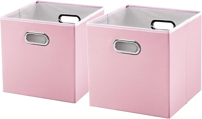 PRANDOM Leather Foldable Cube Storage Bins 13x13 inch Fabric Storage Baskets by Prandom