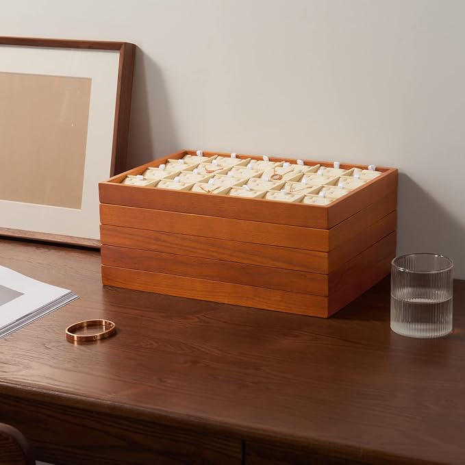 Oirlv 8 Line Wood Ring Storage Tray Jewelry Drawer Organizer Showcase Ring - Image 8