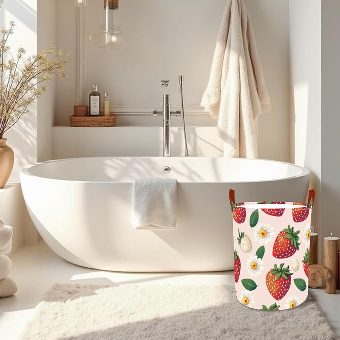 Laundry Baskets 15.7x19.7 Inch Large Strawberry Daisy Design Collapsible - Image 6
