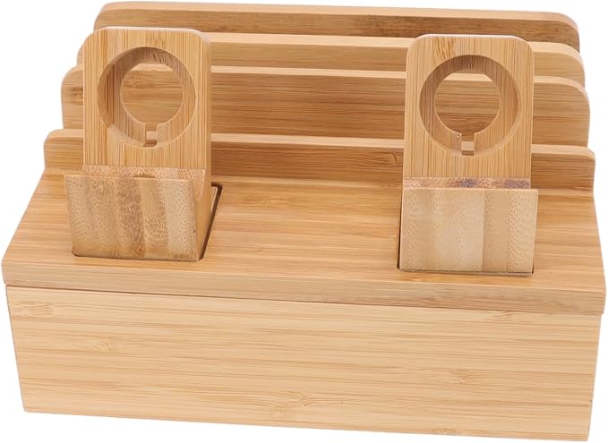 Fdit Charging Station with 5 Ports, Wood Organizer Rack with Cable Management - Image 5