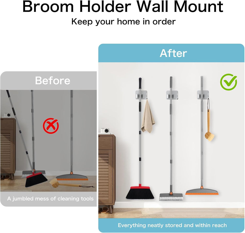 nacena 4 Pack No Drill Self Adhesive Broom Mop Holder Wall Mount with