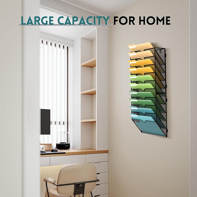 SUPEASY 10-Tier Wall File Organizer Mesh Office Mail Holder, Hanging Wall - Image 2