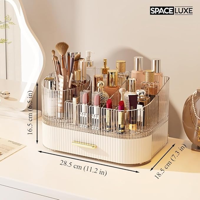 Makeup Organizer with Drawers and 360° Rotating Brush Holder, Large Capacity - Image 2