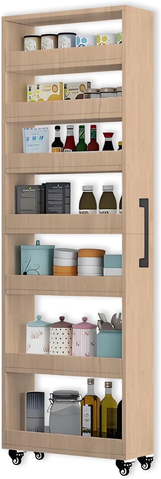 7-Tier Slim Storage Cart, Wooden Rolling Pantry Cabinet by Mingruiyu