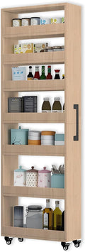 7-Tier Slim Storage Cart, Wooden Rolling Pantry Cabinet by Mingruiyu