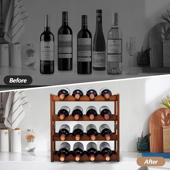 Bamboo Wine Rack, 4 Tier, Wine Bottle Holder, Hold 16 Bottles - Image 2