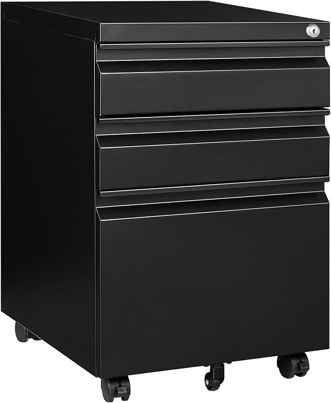 3 Drawer File Cabinet with Lock, Under Desk File Cabinet with Wheels, Three by SISESOL