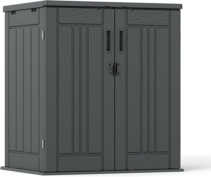Outdoor Storage Cabinet with 2 Shelves, Waterproof Resin Horizontal Tool Shed - Image 2