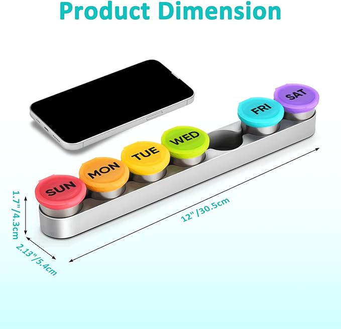 Weekly Metal Pill Case 7 Day, Stainless Steel Pill Box Organizer - Image 2