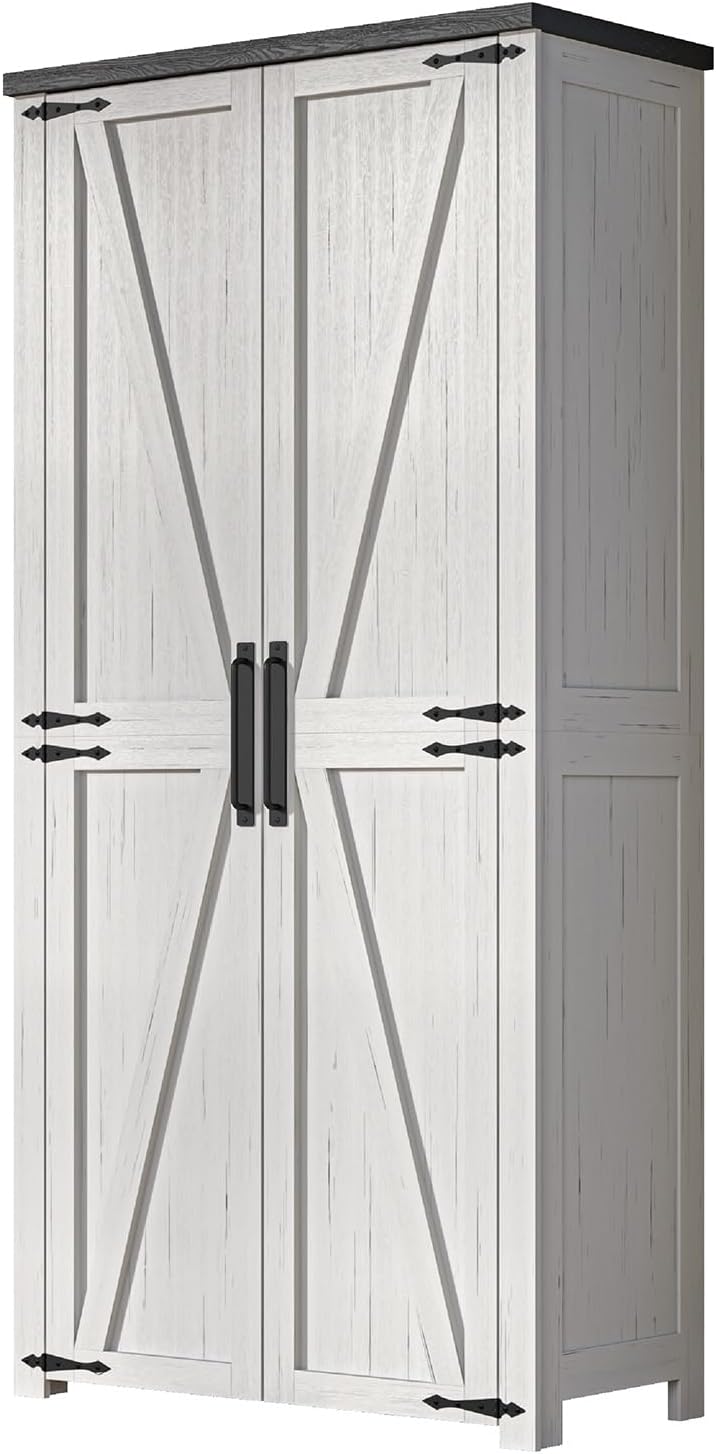White Farmhouse 72" H Craft Storage Cabinet with Adjustable Shelves
