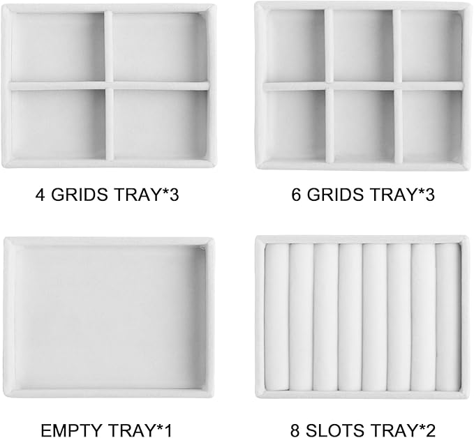 Frebeauty Small Jewelry Tray Set, Stackable Velvet Jewelry Organizer Tray - Image 4