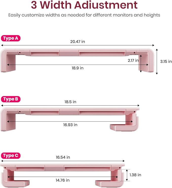 Pink Monitor Stand Riser, Klearlook Foldable, Height Adjustable Computer Stand - Image 5