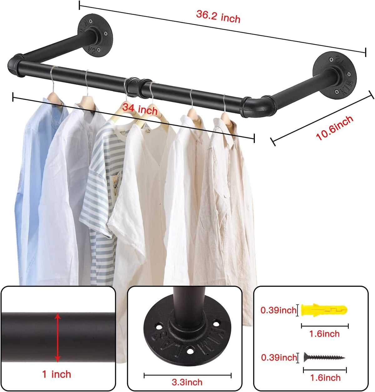 Clothing Rack - 36" Industrial Pipe Clothing Garment Rack