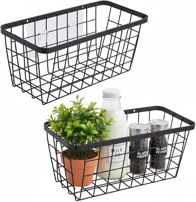 2 Pack Hanging Wall Basket Organizer Over the Cabinet Door Wire Baskets by LeleCAT