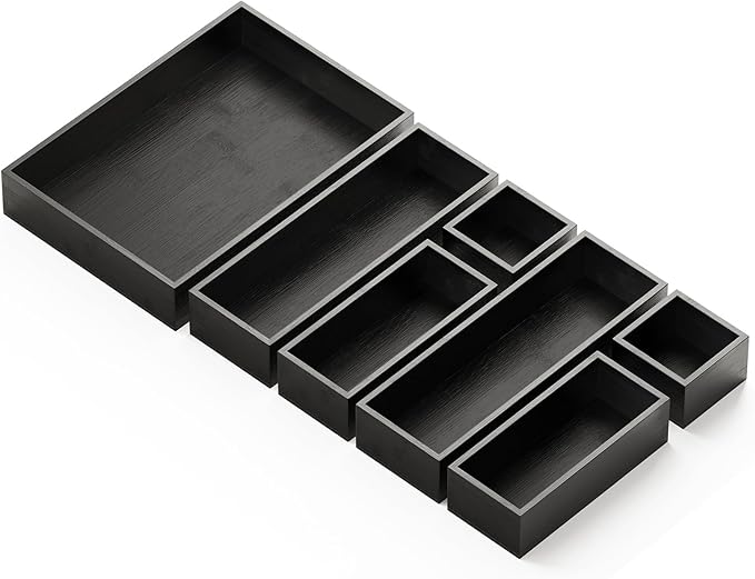 SpaceAid 7-Piece Bamboo Drawer Organizer Storage Boxes Set, Wood Tray Junk by SpaceAid