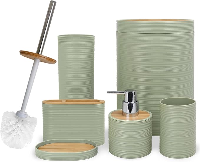 CERBIOR Bathroom Accessories Set 6 Piece Bamboo Bath Ensemble Includes Soap by CERBIOR