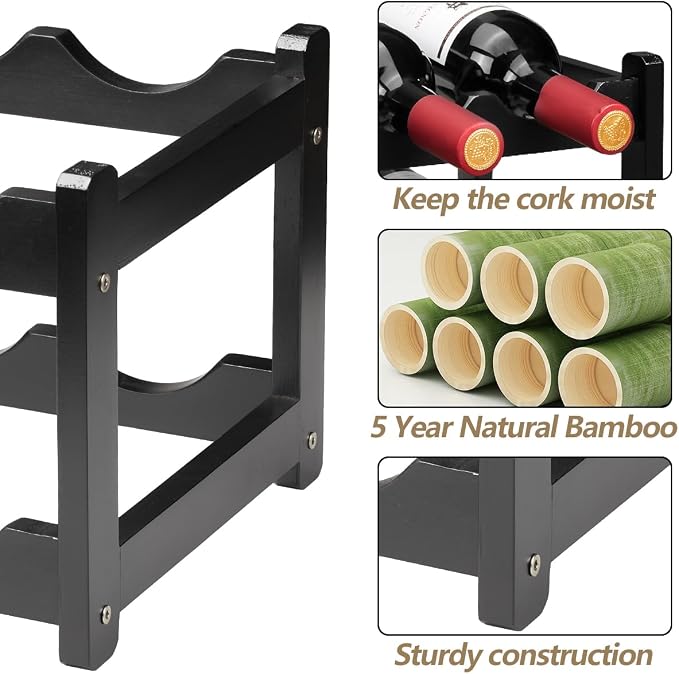 Wine Rack 8 Bottle 2-Tier Eco-Friendly Bamboo Wine Storage Easy-Assembly - Image 3