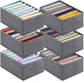 6 PACK Jeans Organizers for Closet, Foldable Wardrobe Clothes Organizer, Stackable Closet Clothes Drawer Organizer Tshirts with 7 Grids for Leggings, Sweater, Jean, Pants, Grey