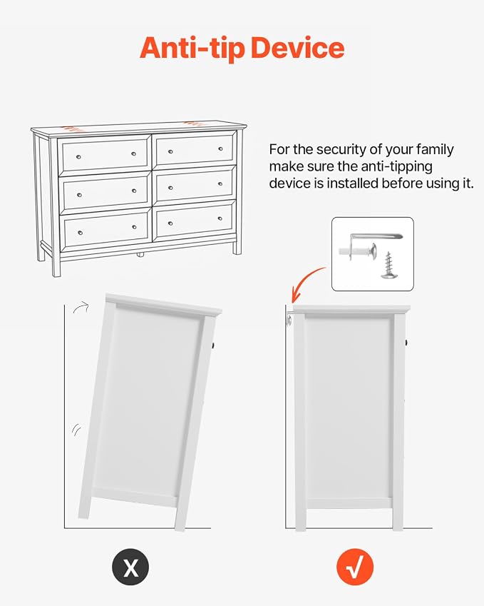 VEVOR 6 Drawer White Dresser, Wood Dresser Chest of Drawers - Image 8