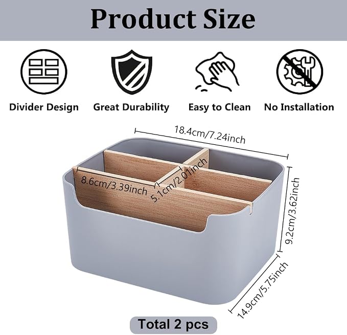 2 Pack Gray Desk Storage Organizer, Desk Organizers and Remote Control Caddy - Image 2