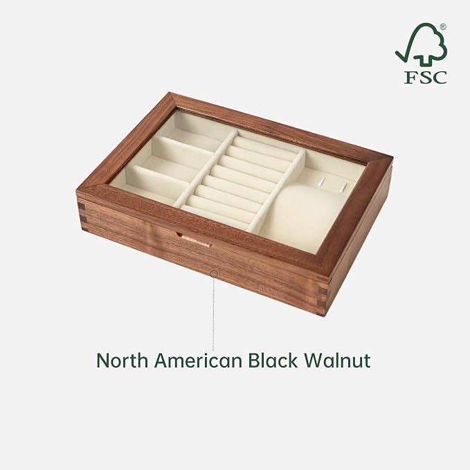 YESWOOD Jewelry Box Organizer, North America Black Walnut Wood Jewelry Boxes - Image 8