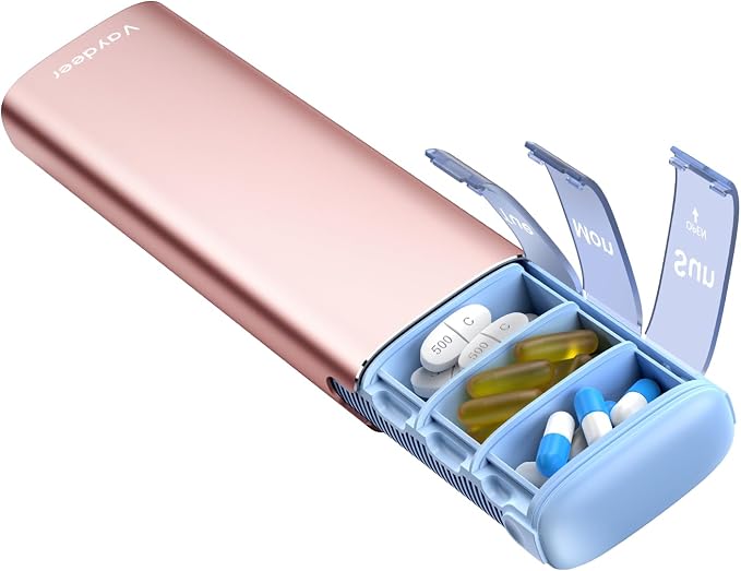 Vaydeer Metal Travel Pill Organizer – Compact Weekly Pill Box by Vaydeer