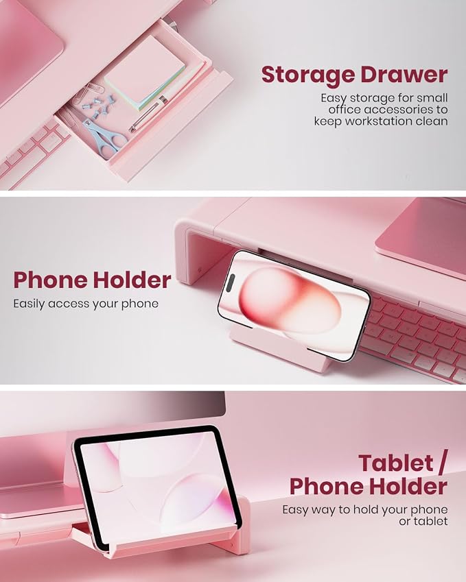 Pink Monitor Stand Riser, Klearlook Foldable, Height Adjustable Computer Stand - Image 3