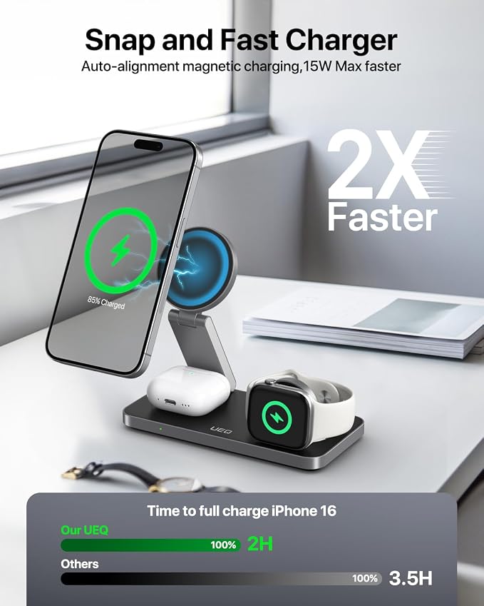 Foldable 3 in 1 Wireless Charging Station - Image 2