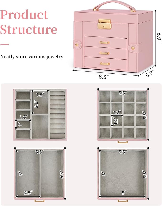 TORIBIO Jewelry Box for Women, Leather Jewelry Organizer - Image 2