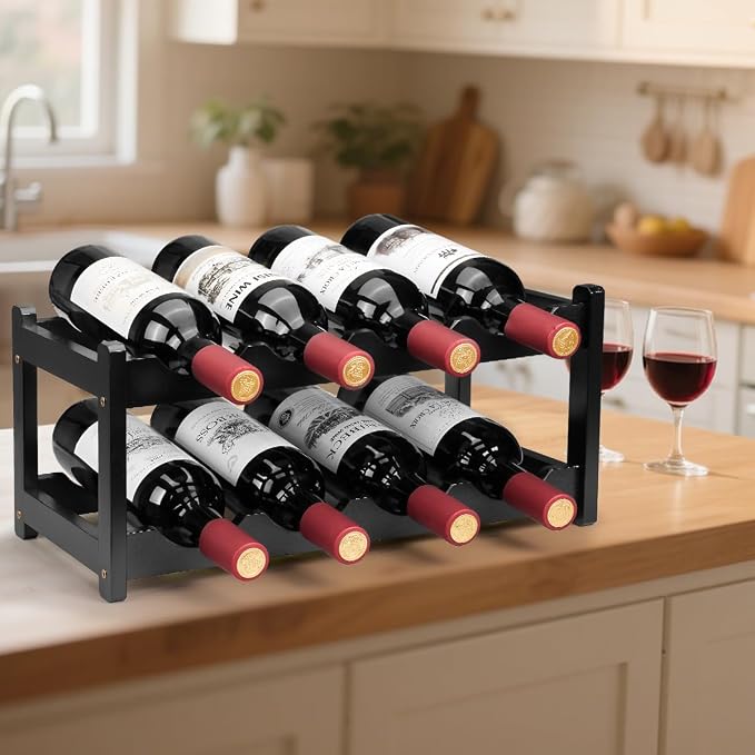Wine Rack 8 Bottle 2-Tier Eco-Friendly Bamboo Wine Storage Easy-Assembly - Image 4