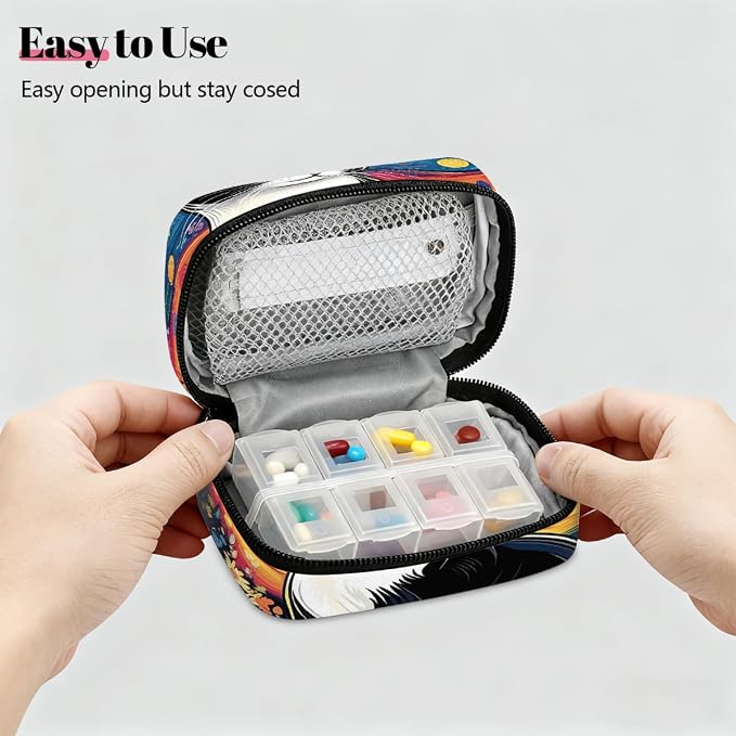 Oli Painting Cat Flowers Pill Organizer Travel Medicine Case - Image 3
