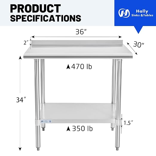 Hally Stainless Steel Table for Prep & Work 30 x 36 Inches, NSF Commercial - Image 3