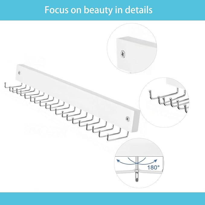 Wall-Mounted Belt and Tie Hanger, Wood Space-Saving Belt Rack - Image 3